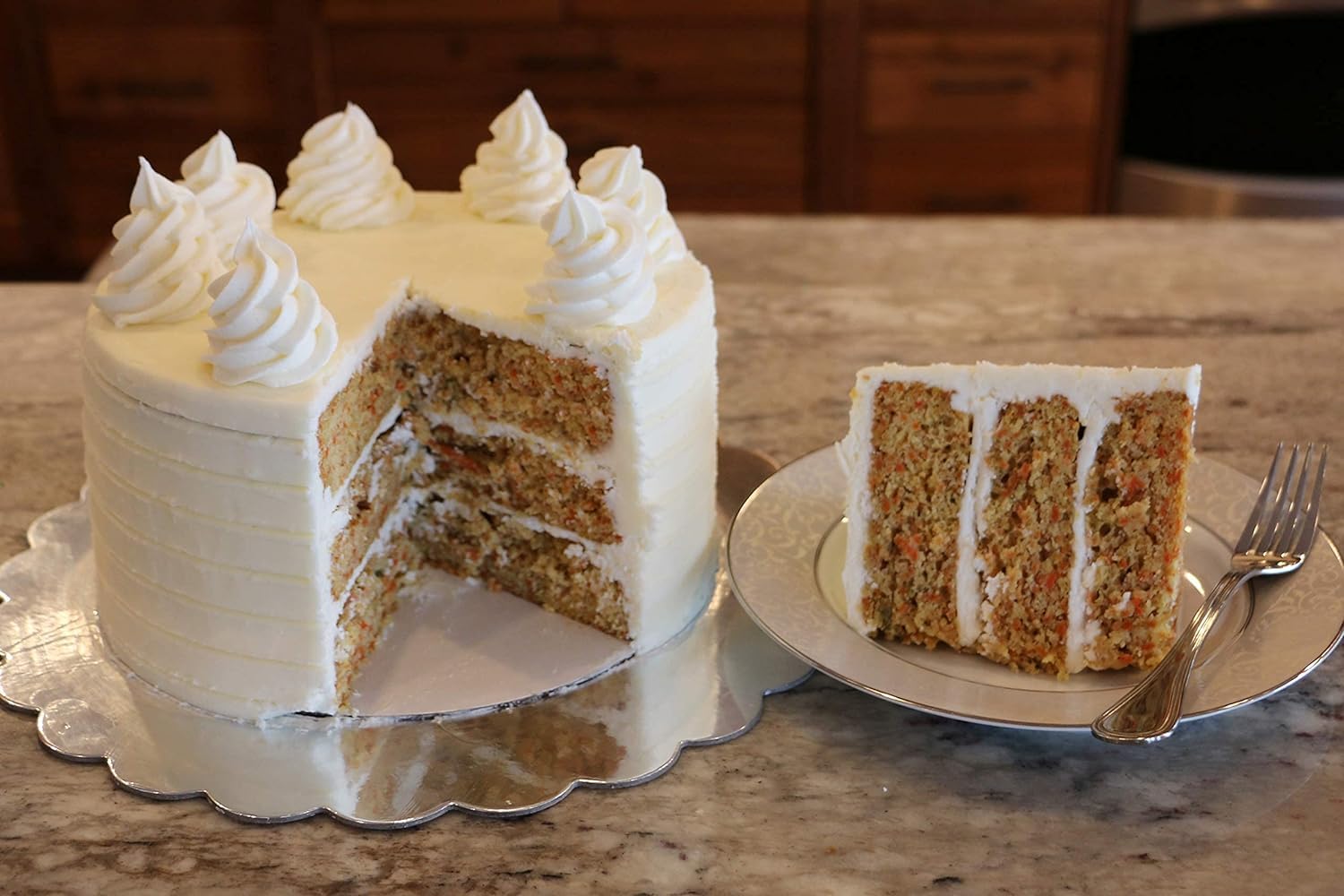 Mom's Place gluten-free carrot cake mix—baked slice ideal for celebrations or everyday treats.