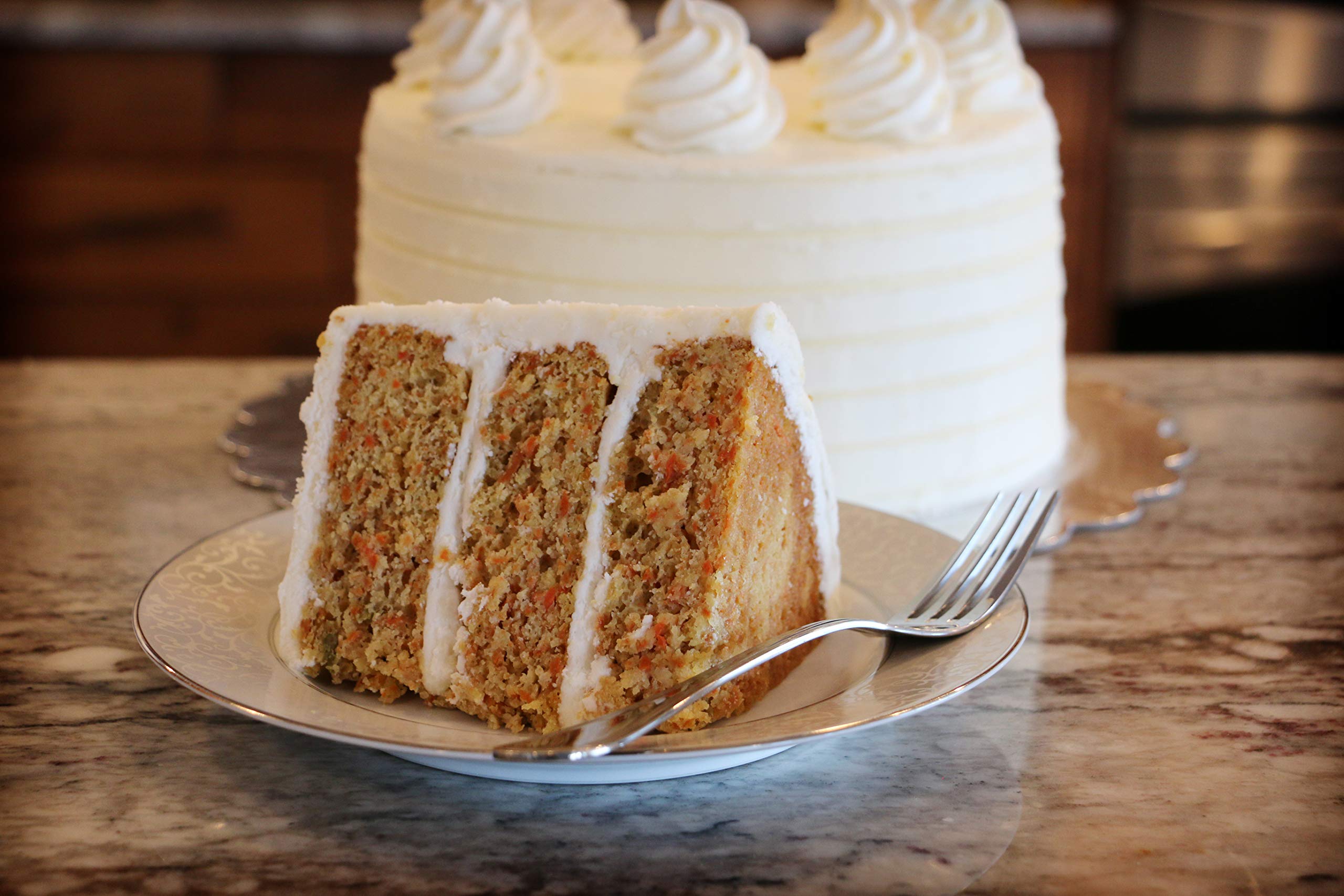 Mom's Place gluten-free carrot cake mix—batter poured for easy, customizable baking.