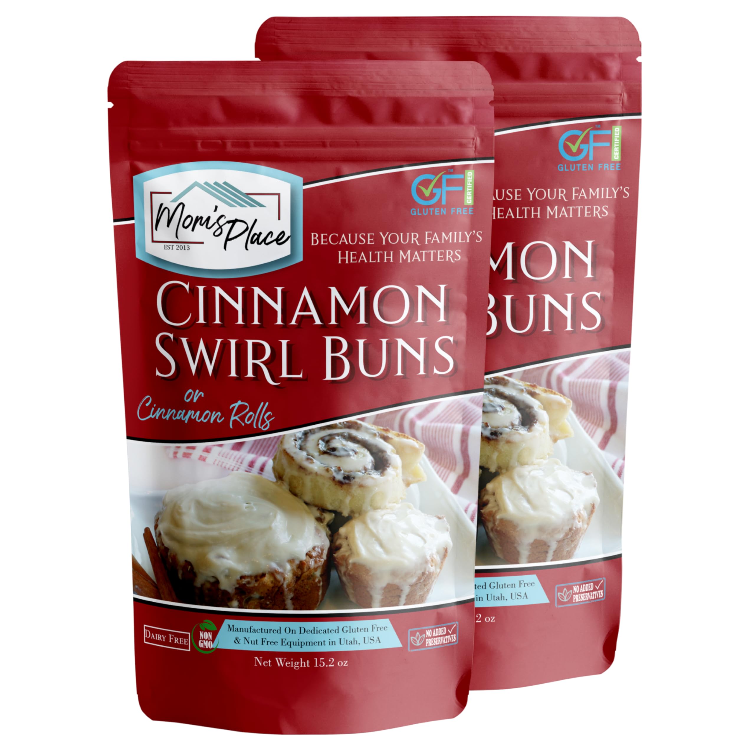 Mom's Place Gluten-Free Cinnamon Swirl Bun Mix—easy, allergy-friendly baking for cozy mornings.