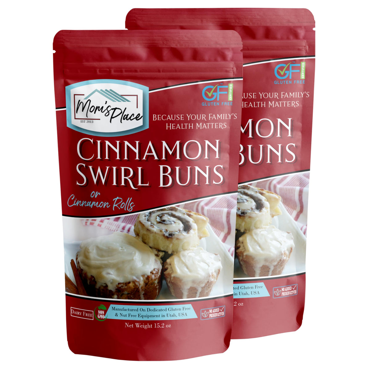Mom's Place Gluten-Free Cinnamon Swirl Bun Mix—easy, allergy-friendly baking for cozy mornings.