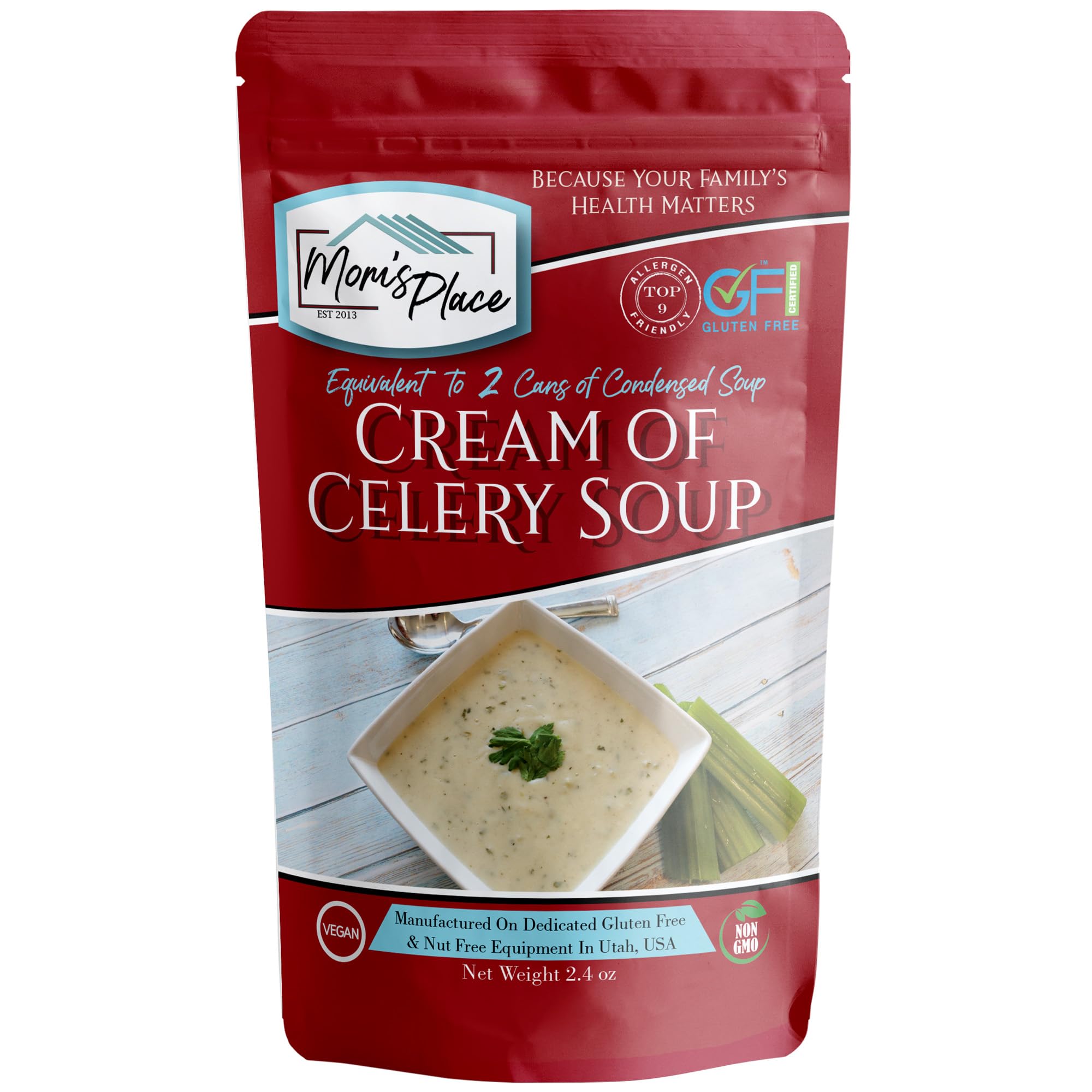 Mom's Place Gluten-Free Cream of Celery Soup Mix pack ready for quick meals