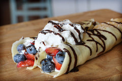 Mom's Place crepe mix label highlights gluten-free, allergen-friendly options.
