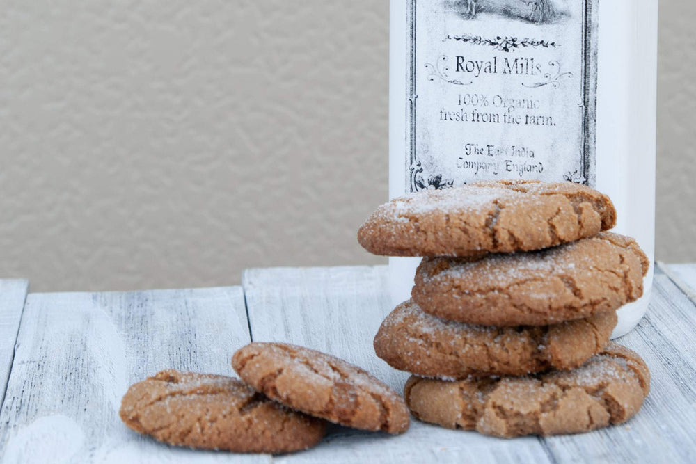Plate-ready cookies from Mom's Place Gluten-Free Molasses Cookies, gluten-free and nut-free.