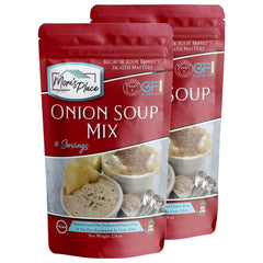 Mom's Place Gluten-Free Onion Soup Mix pack-2 pour for rich soups and savory dips.