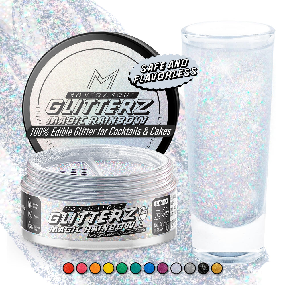 MONÉGASQUE bottle-jar rainbow glitter adds dazzling, food-safe shimmer to drinks