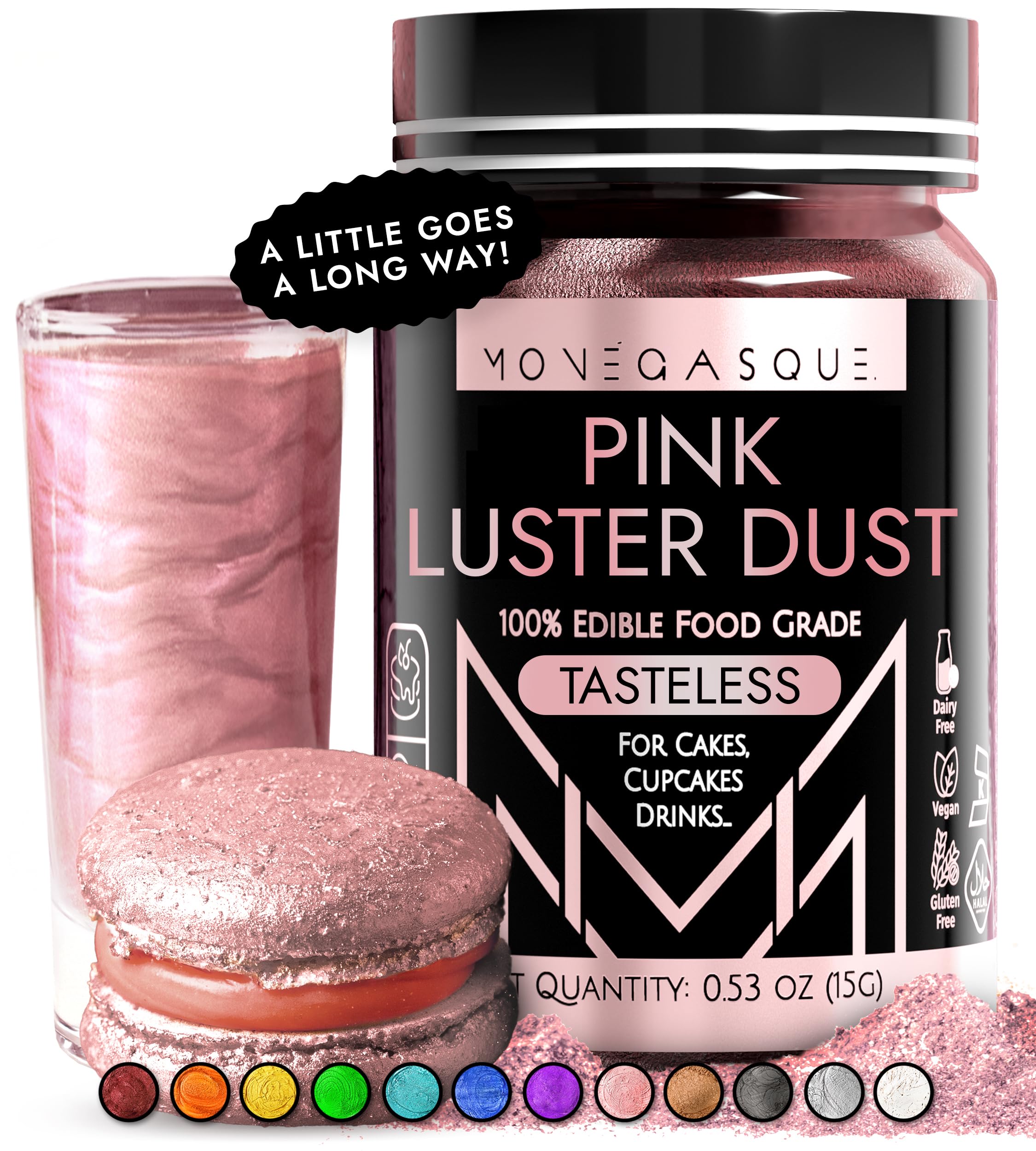 MONÉGASQUE pink edible glitter for drinks adds sparkling color to beverages.
