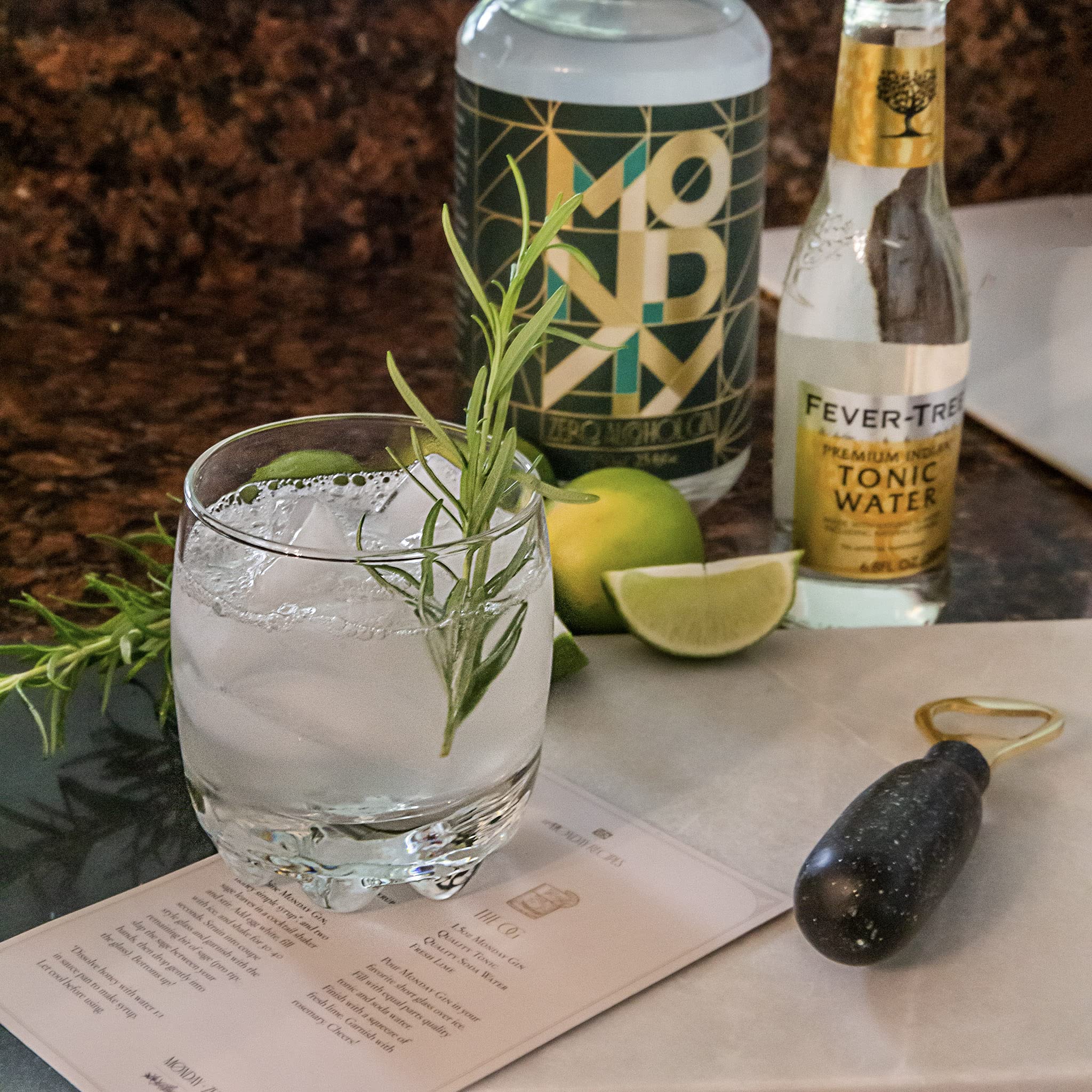 MONDAY Zero Alcohol Gin Aviation with lime twist, elegant option.
