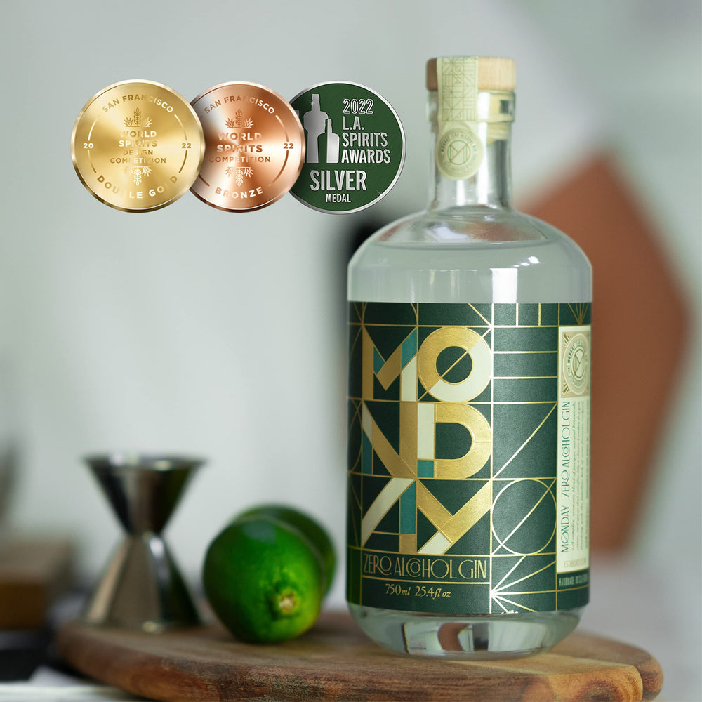 MONDAY Zero Alcohol Gin being poured into a glass for a mocktail.