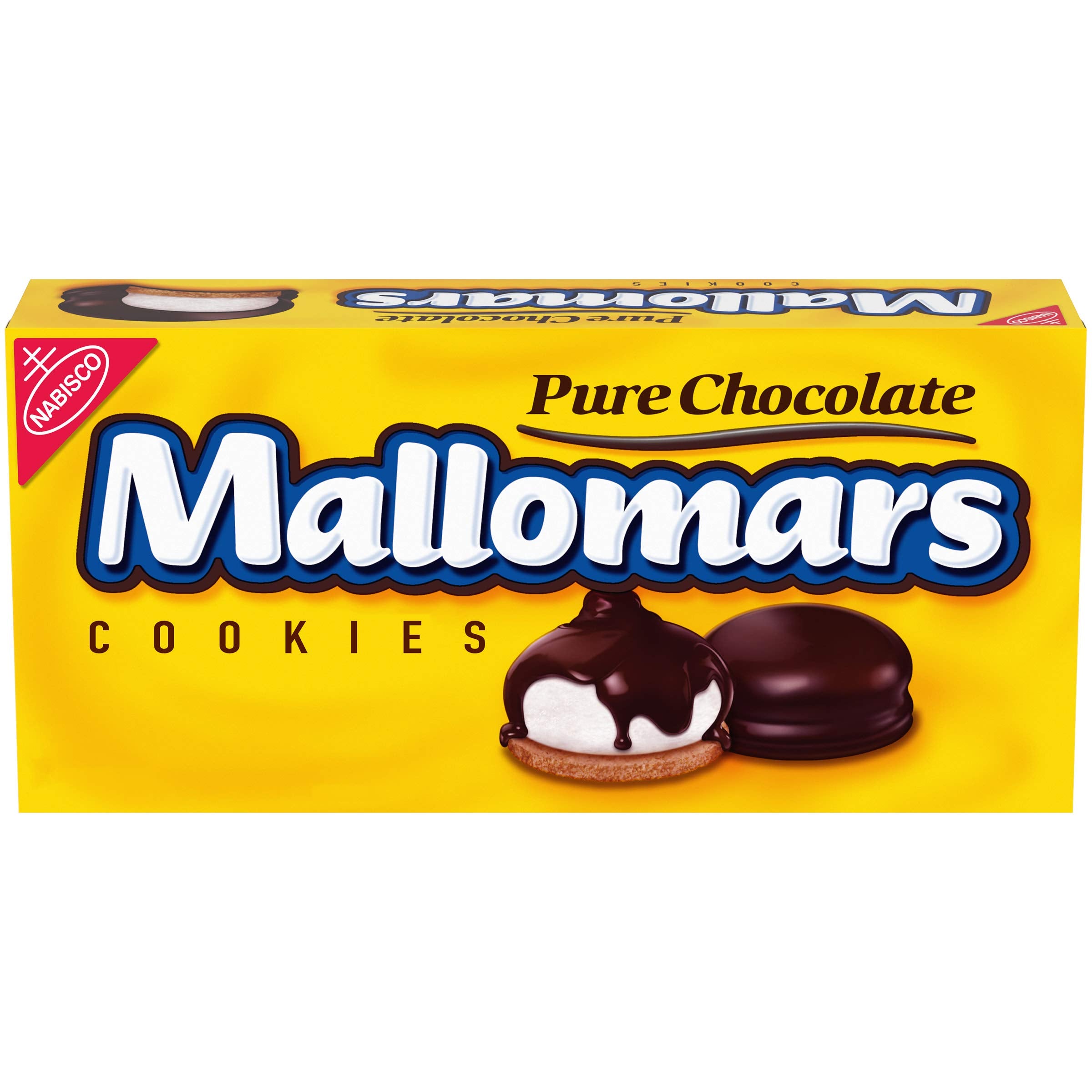 Mallomars Pure Chocolate cookie in 8 oz box, seasonal treat.