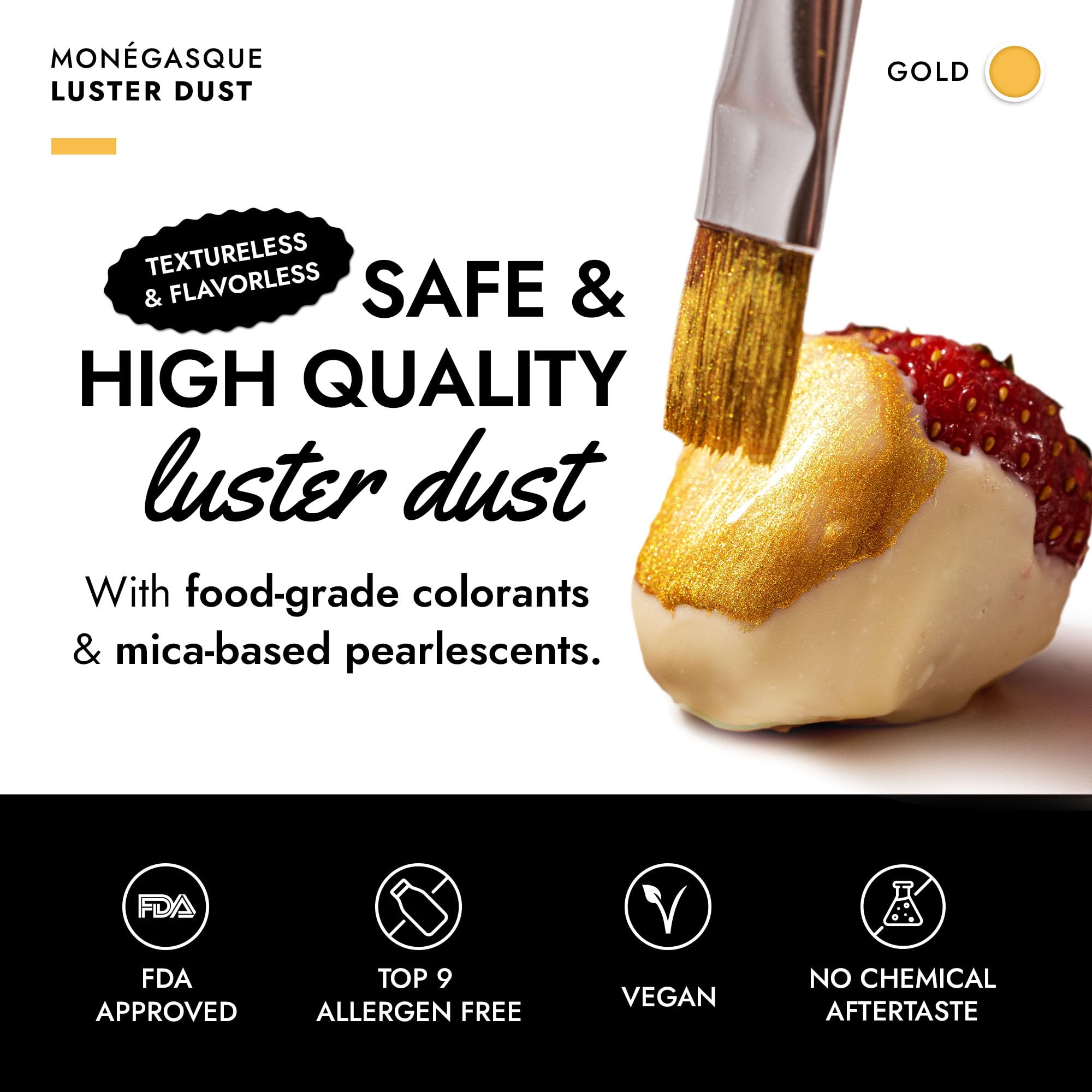 MONÉGASQUE gold edible glitter cake decor creates elegant cake decoration and festive shine.