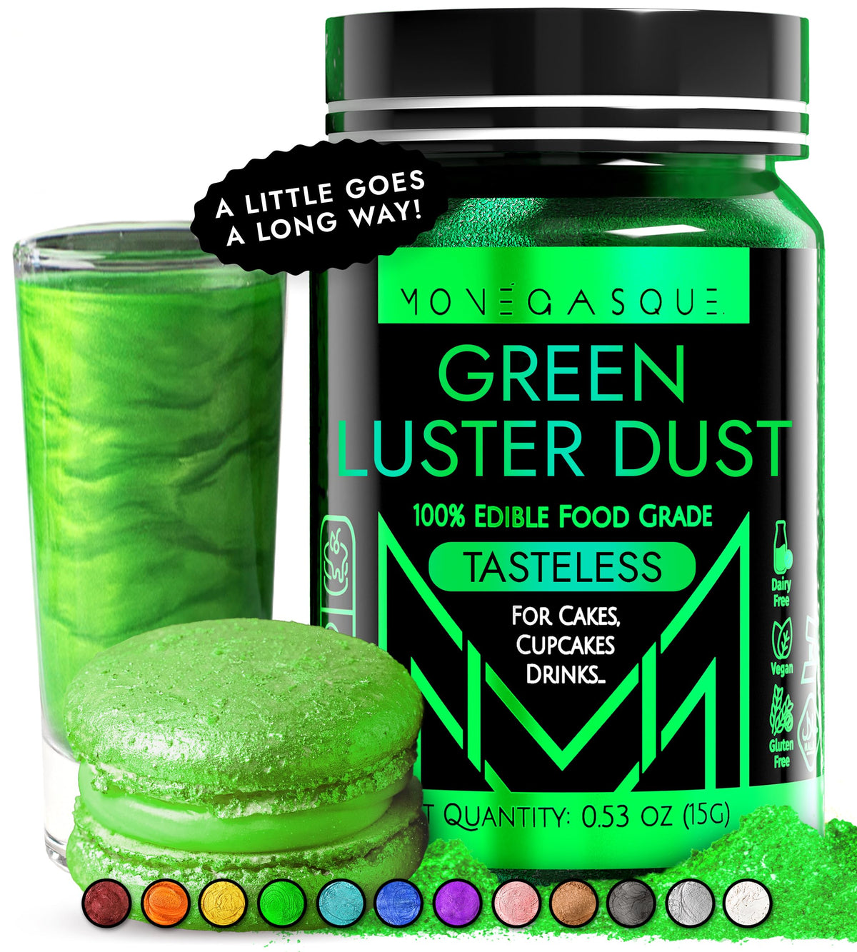MONÉGASQUE green edible glitter bottle pour adds shimmering color to drinks