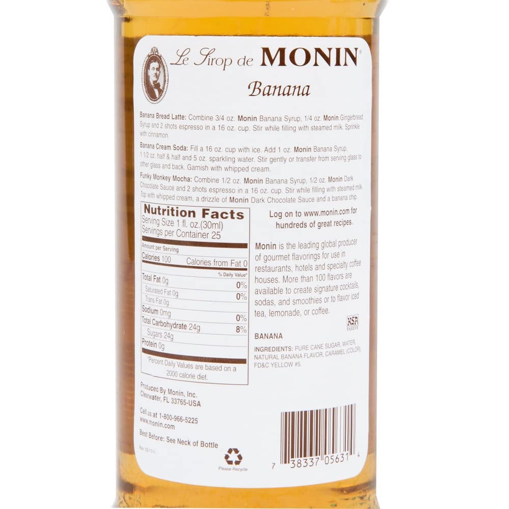 Monin Banana Syrup soda enhances refreshing drinks with banana notes.