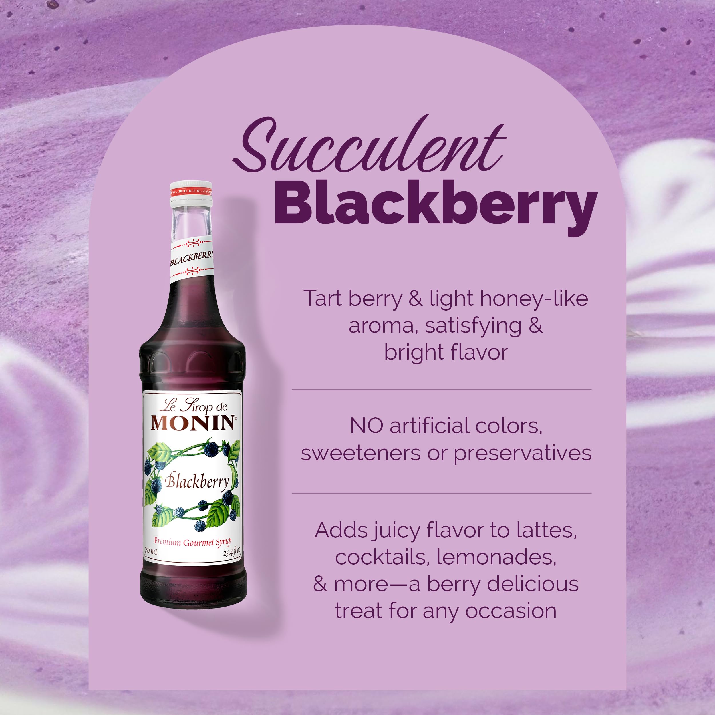 Monin Blackberry Syrup glass-cocktail captures vibrant color in mixed drinks.