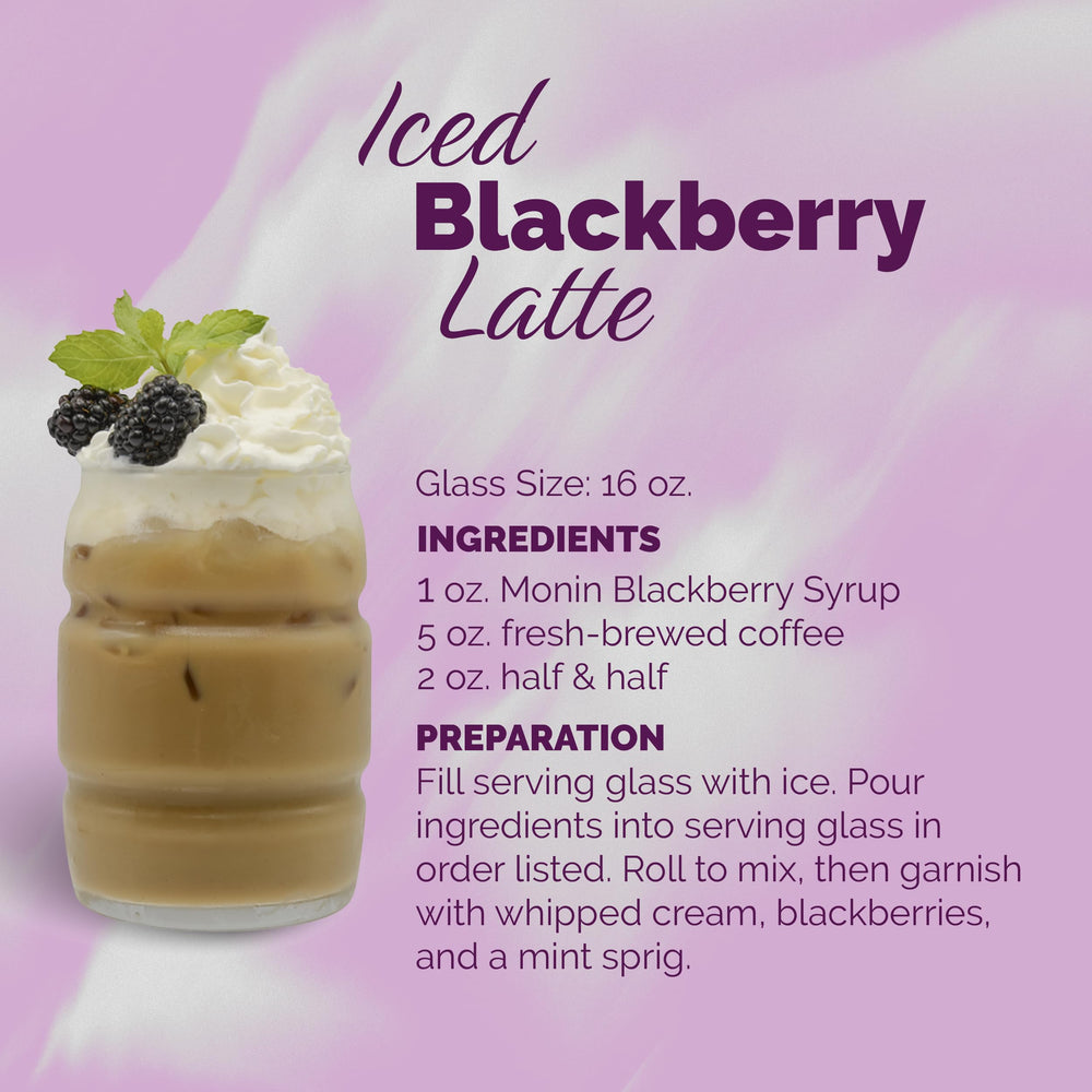 Monin Blackberry Syrup label-and-bottle highlights eco packaging.