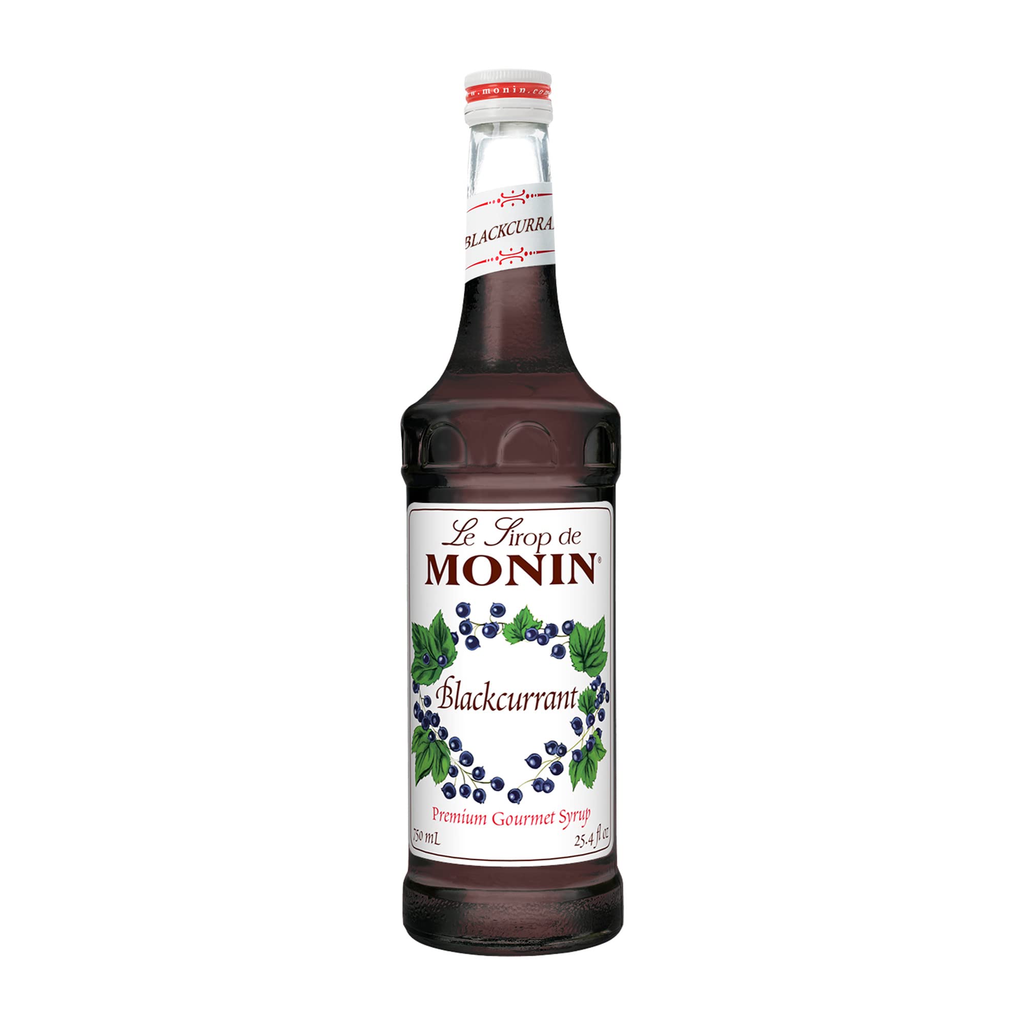 Monin Blackcurrant Syrup bottle on a bar enhances beverages.