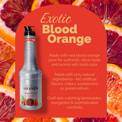 Monin Blood Orange Puree glass-cocktail closeup showing glossy color and aroma.