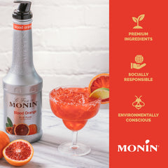 Monin Blood Orange Puree ingredient closeup highlighting natural flavors for baking.