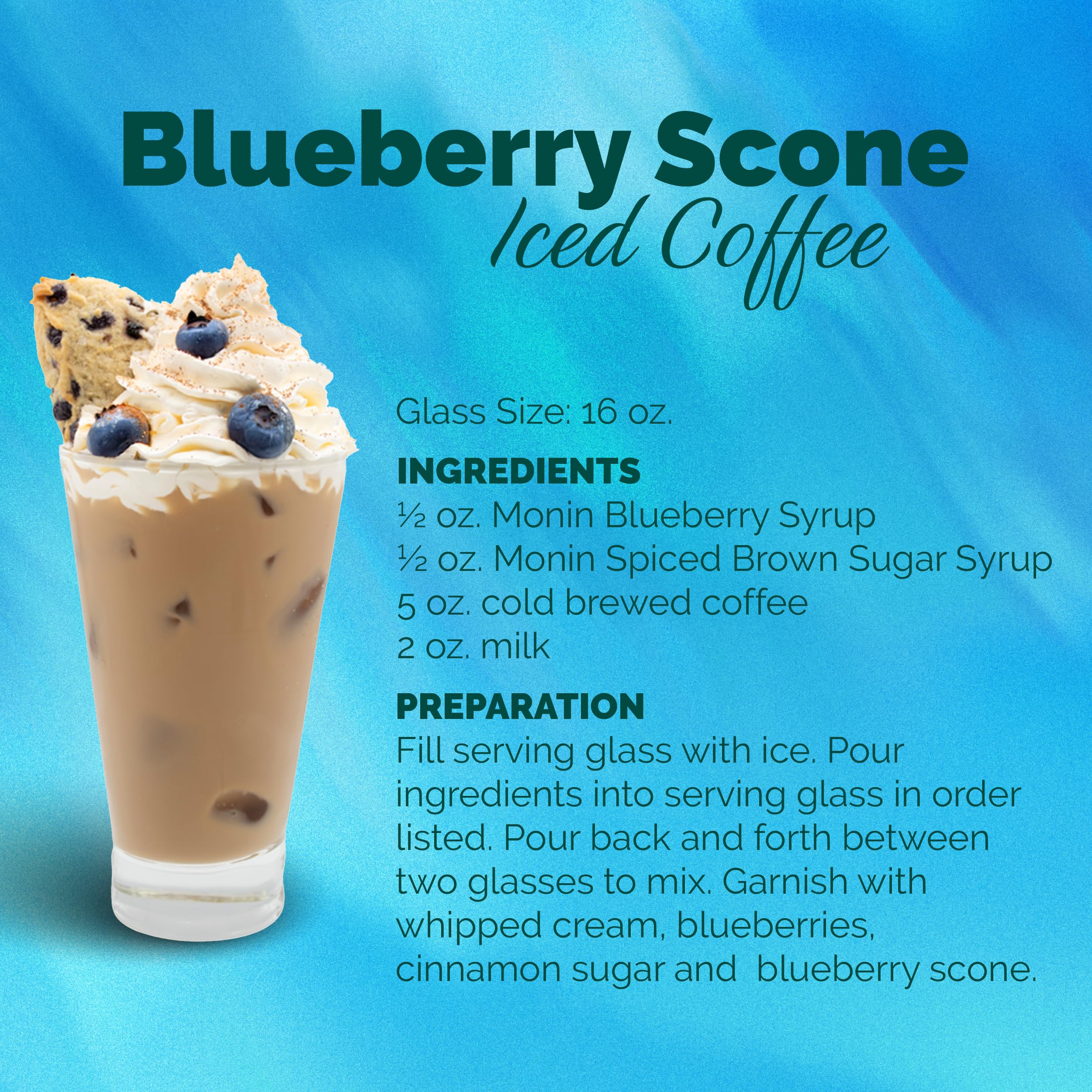 Monin Blueberry Syrup dessert topping adds color and taste.