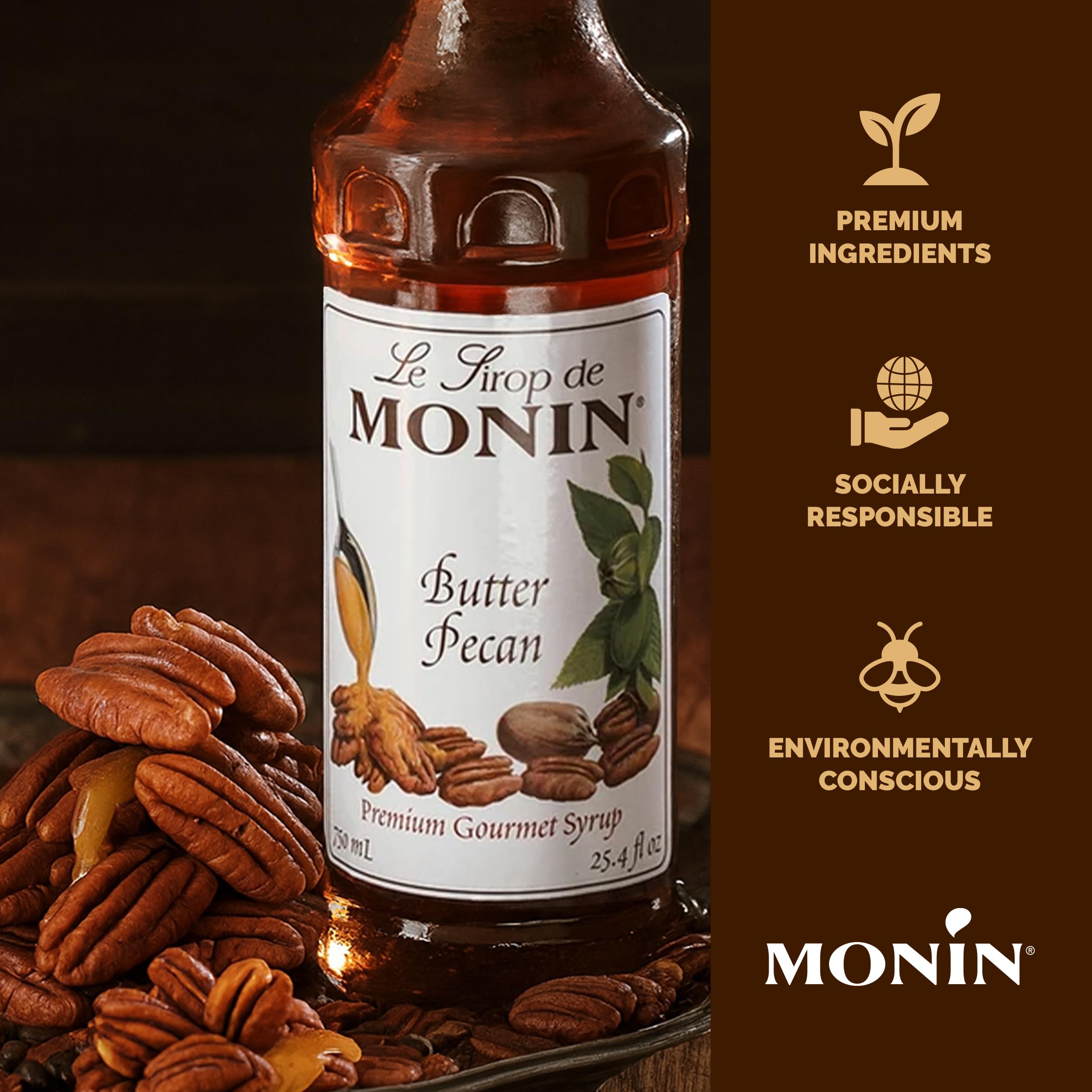 Monin Butter Pecan Syrup drizzle over vanilla shake for dessert-like depth