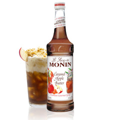 Monin Caramel Apple Butter Syrup bottle ready for cozy autumn lattes.