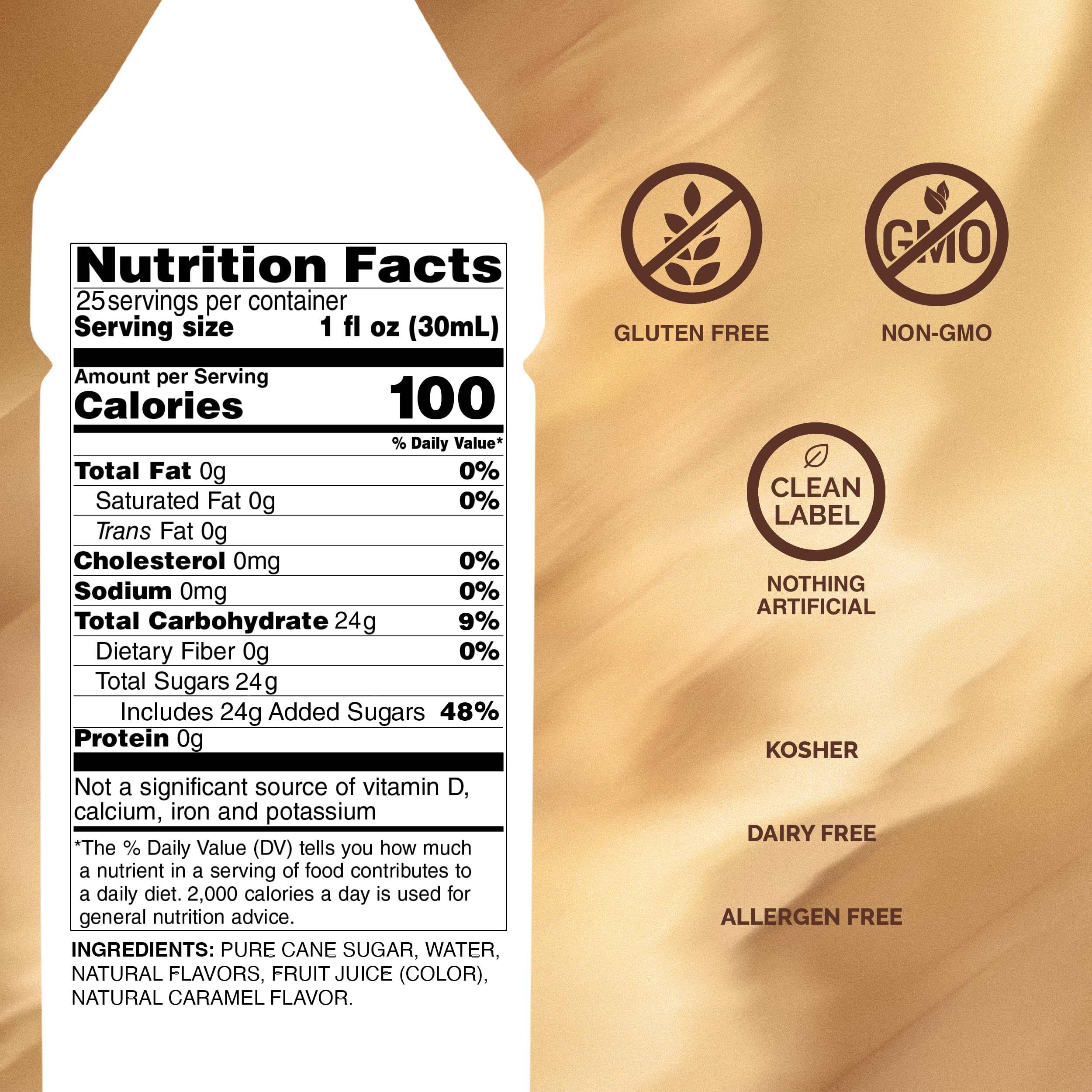 Monin caramel syrup pour highlights buttery notes for cocktails and cocoa.