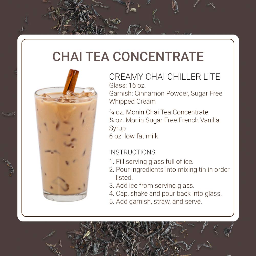 Dessert-ready uses of Monin chai tea concentrate for cocktails and sweet treats.