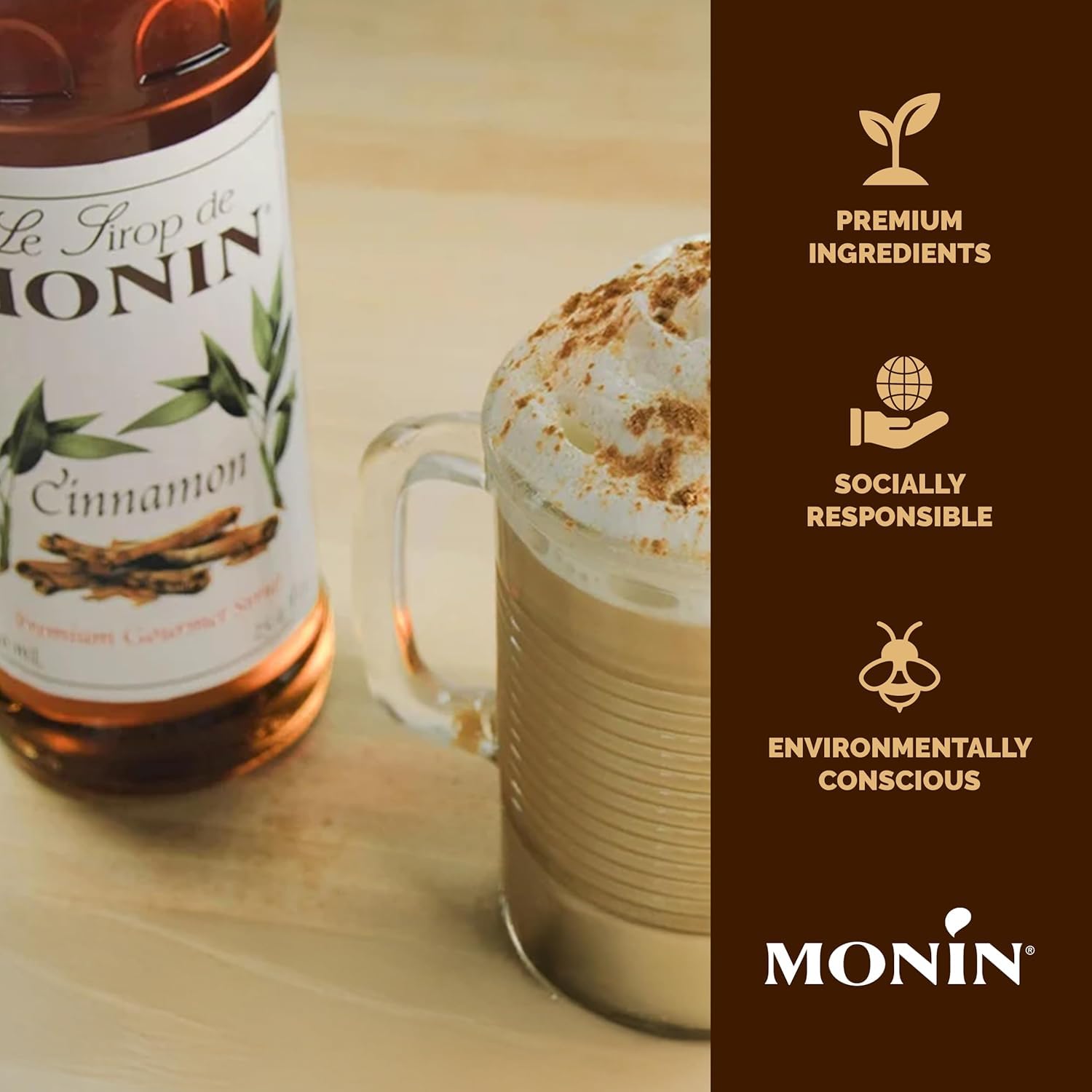 Monin Cinnamon Syrup with cider creates warm, fruity beverages.