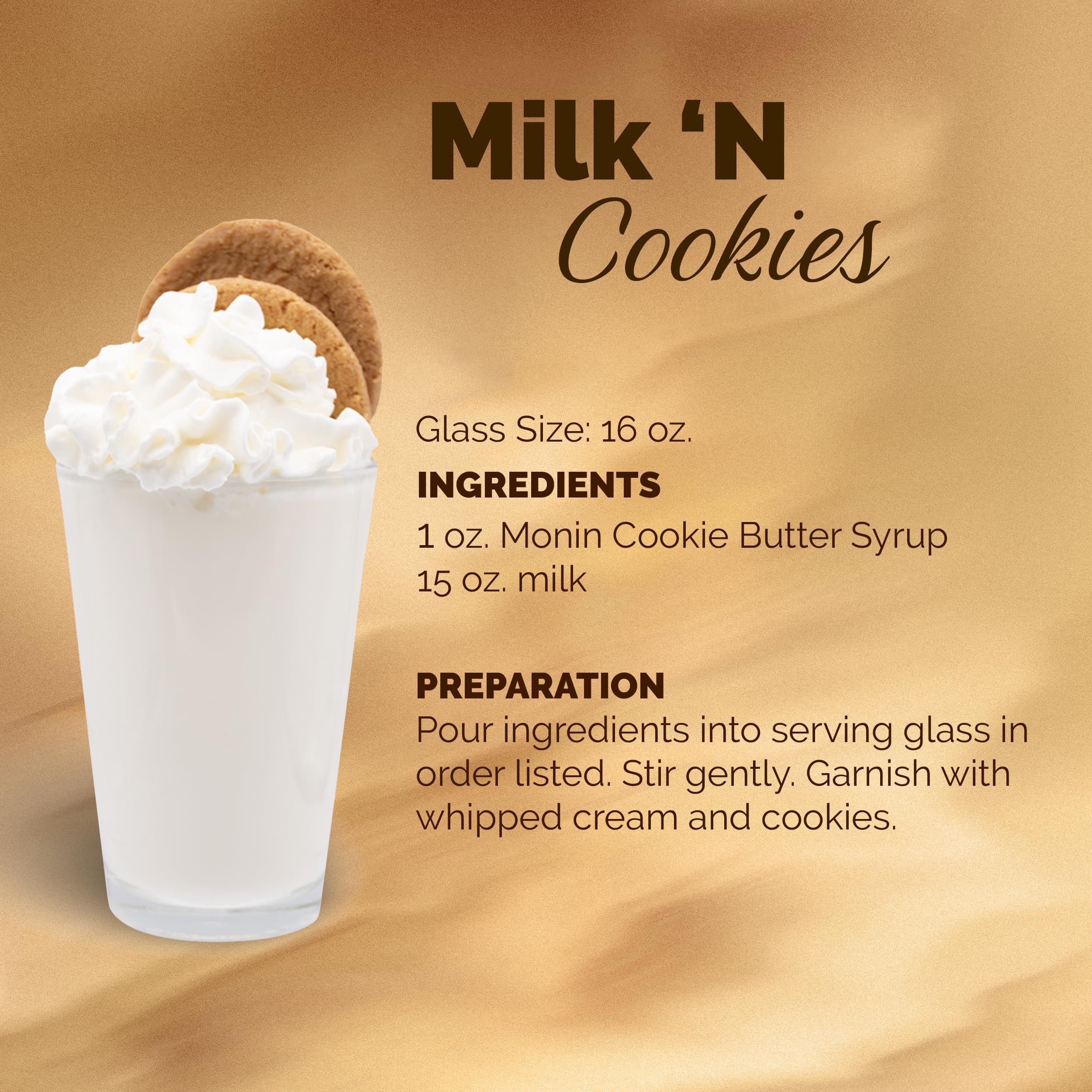 Monin Cookie Butter Syrup label highlighting gluten-free, vegan, non-GMO attributes