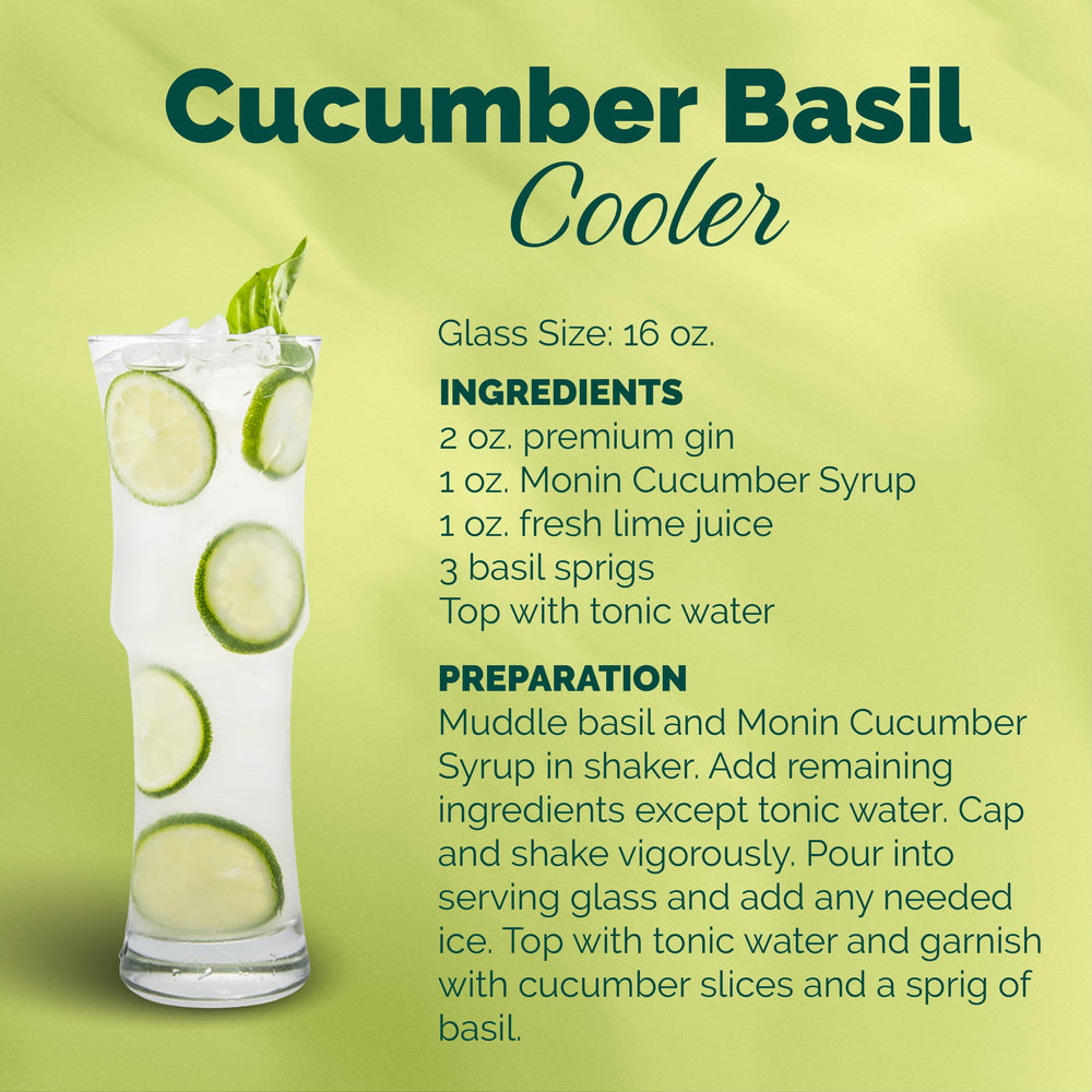 Chilled beverage with Monin Cucumber Syrup showing garden-fresh notes for drinks