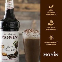 Monin Dark Chocolate Syrup in a cocktail glass for bold flavor.