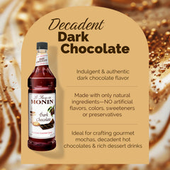 Monin Dark Chocolate Syrup drizzle on a dessert for indulgent finish.