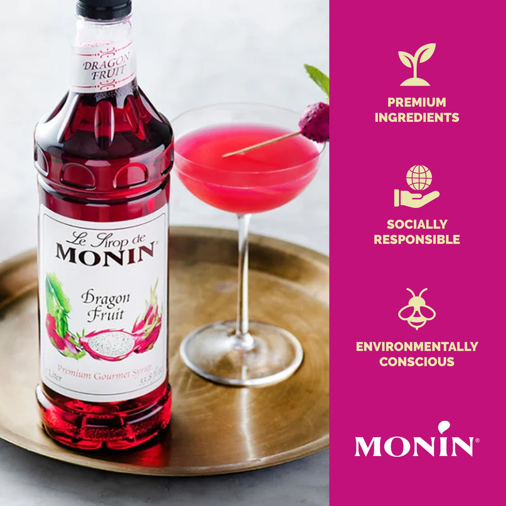 Monin Dragon Fruit Syrup tea service with tropical aroma.