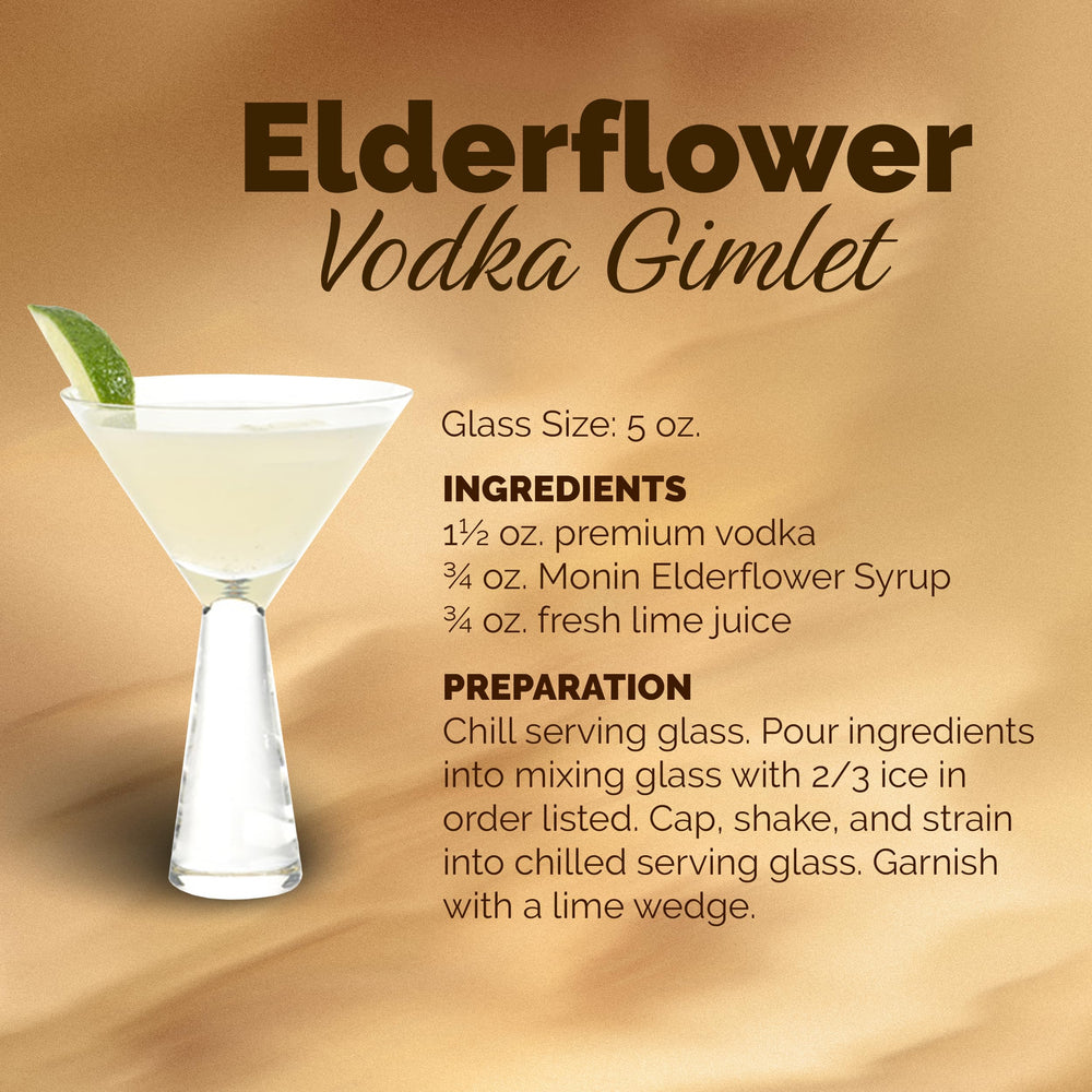 Monin Elderflower Syrup with garnish, ready for a refreshing beverage.