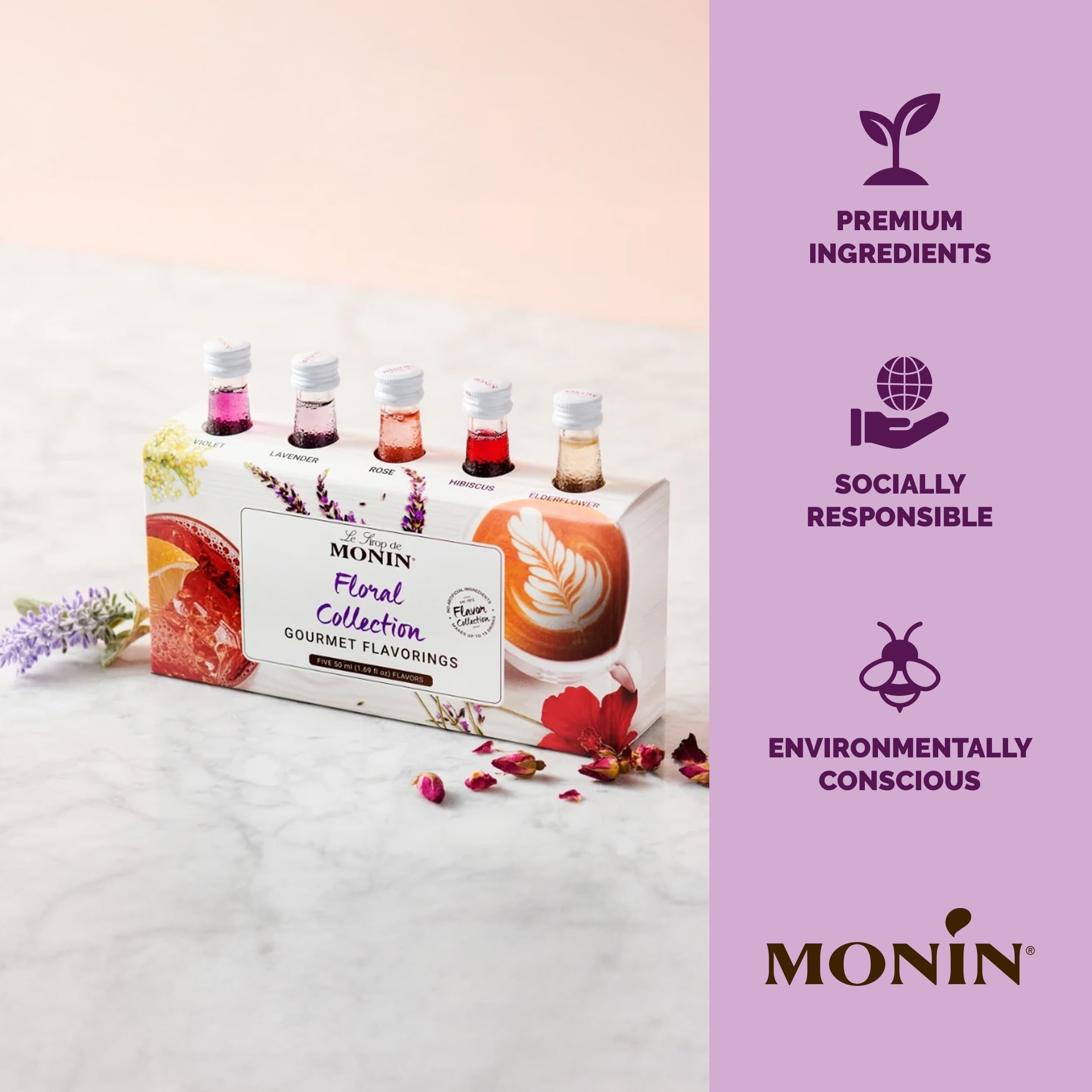 Monin Hibiscus glass ready with vibrant color and aroma for drinks