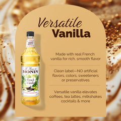 Monin French Vanilla Syrup bottle used in cocktails for depth and aroma