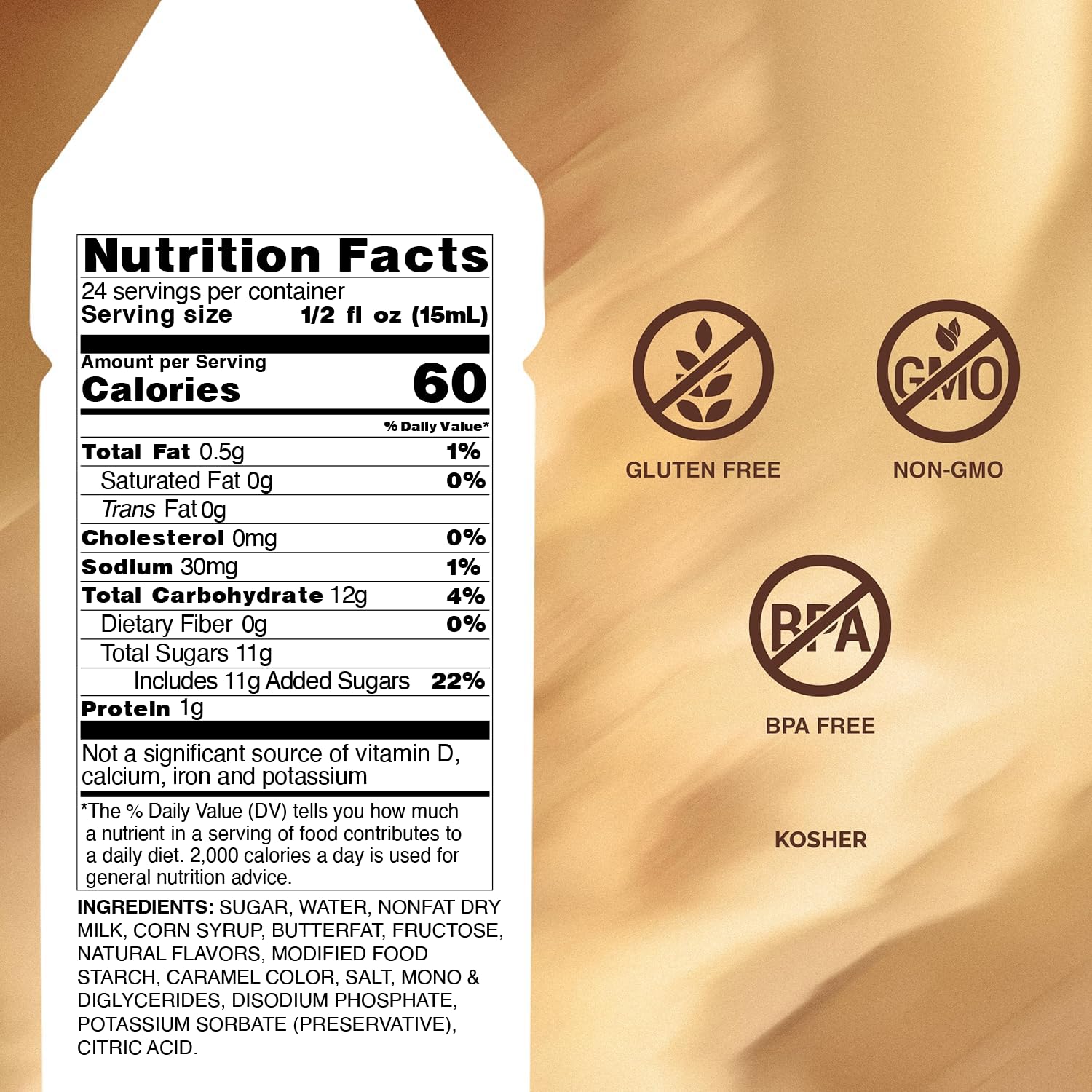 Monin caramel sauce swirl over dessert for rich flavor and butter texture