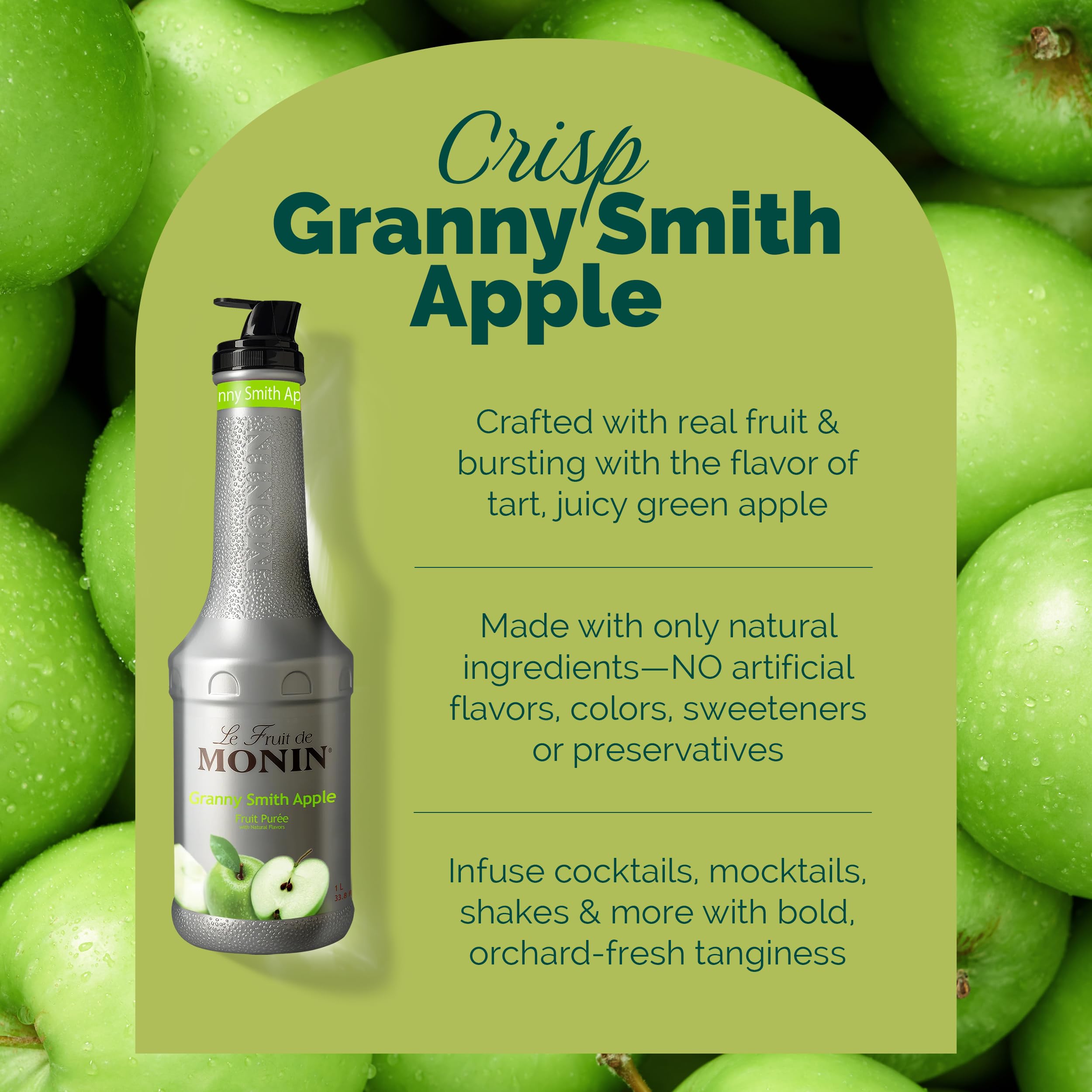 Monin Granny Smith Apple Puree uses real fruit ingredients for authentic flavor.