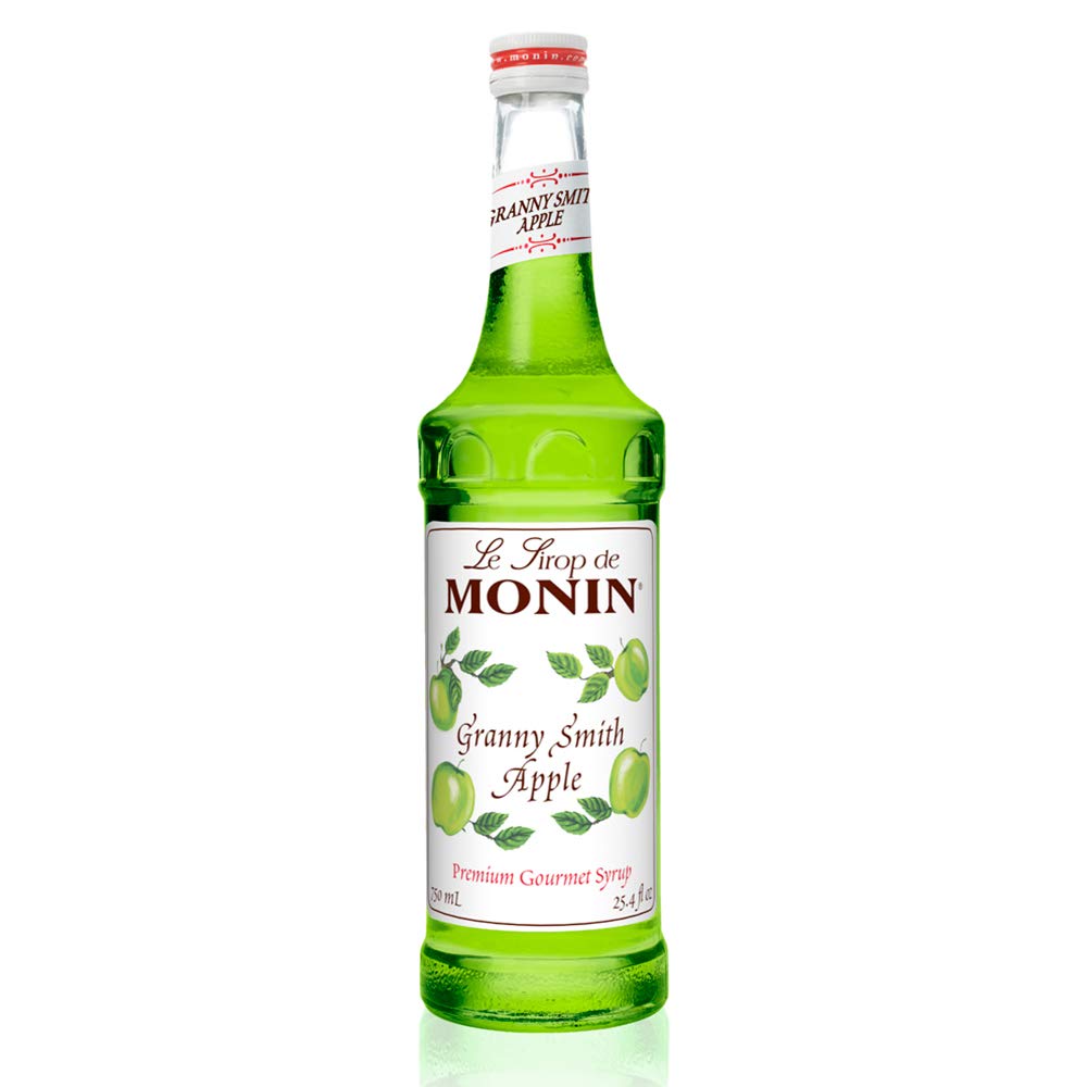 Monin Granny Smith Apple Syrup bottle for bright cocktails.