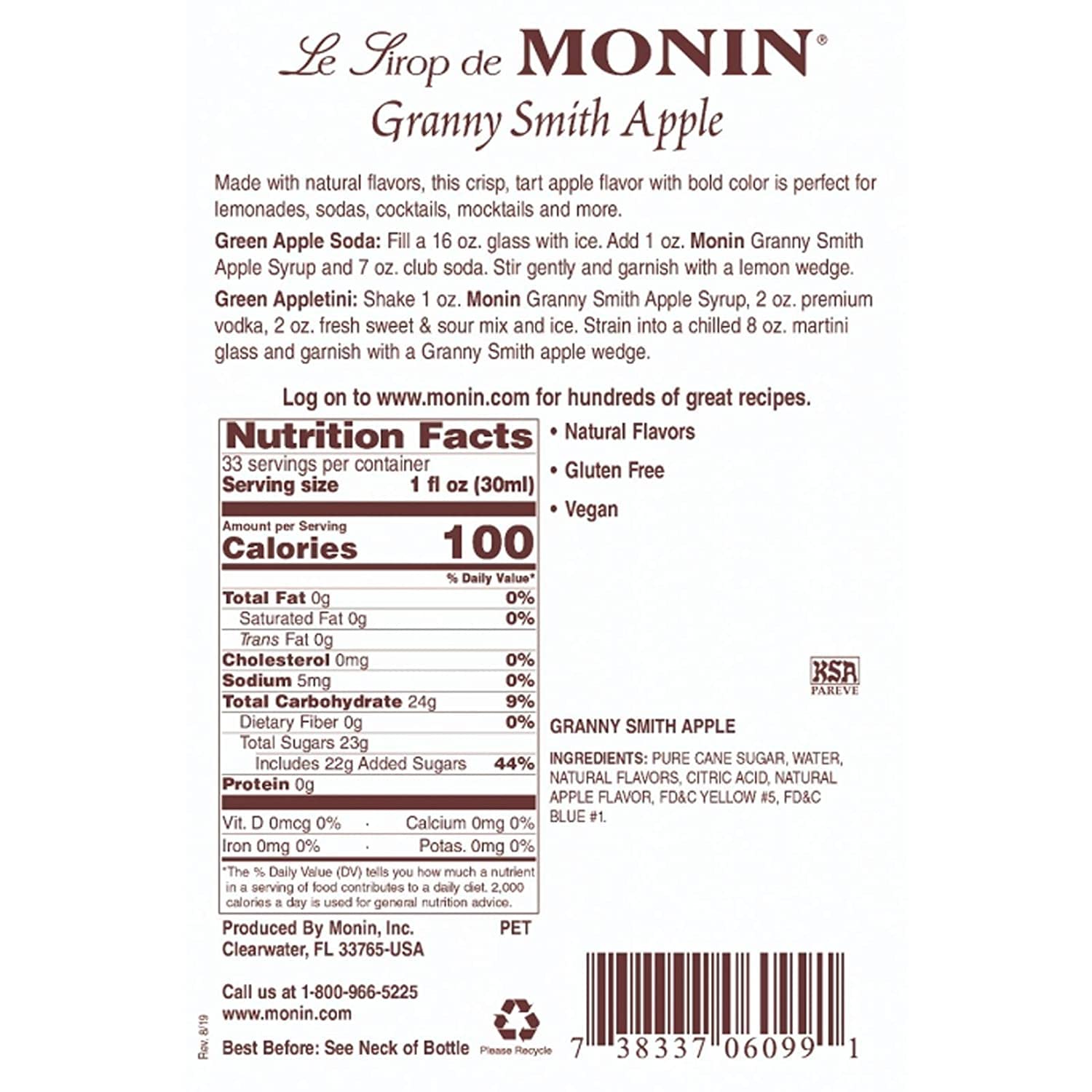 Monin Granny Smith Apple Syrup lemonade-serve brightens lemonades with tart sweetness.