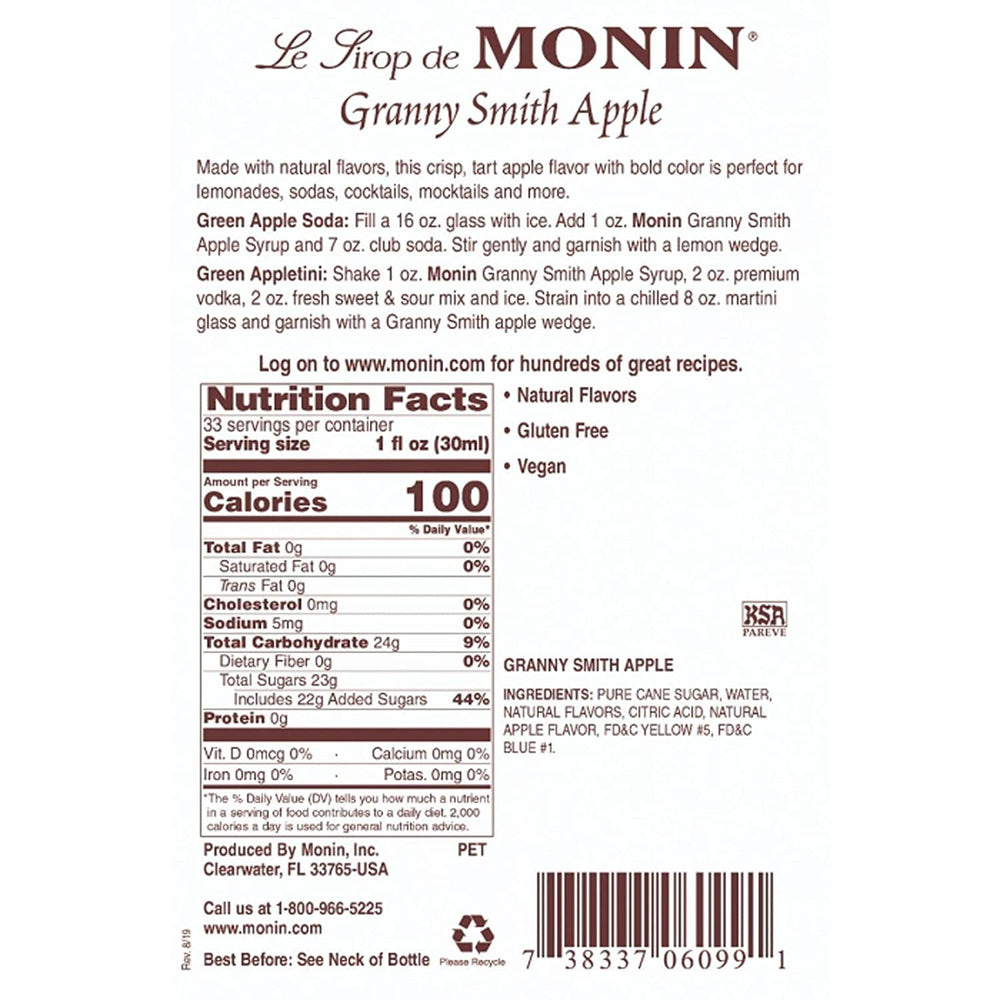 Monin Granny Smith Apple Syrup lemonade-serve brightens lemonades with tart sweetness.