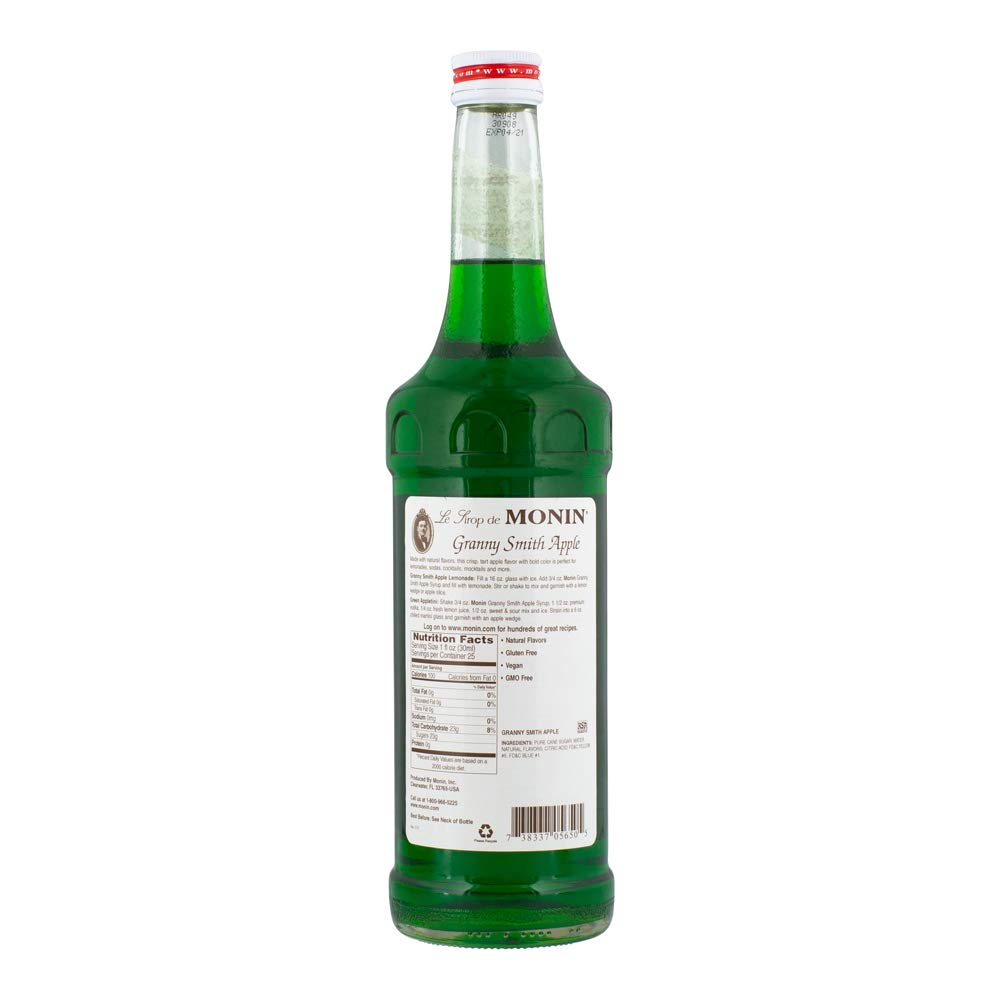 Monin Granny Smith Apple Syrup pour showcasing tart-sweet notes for mixed drinks.