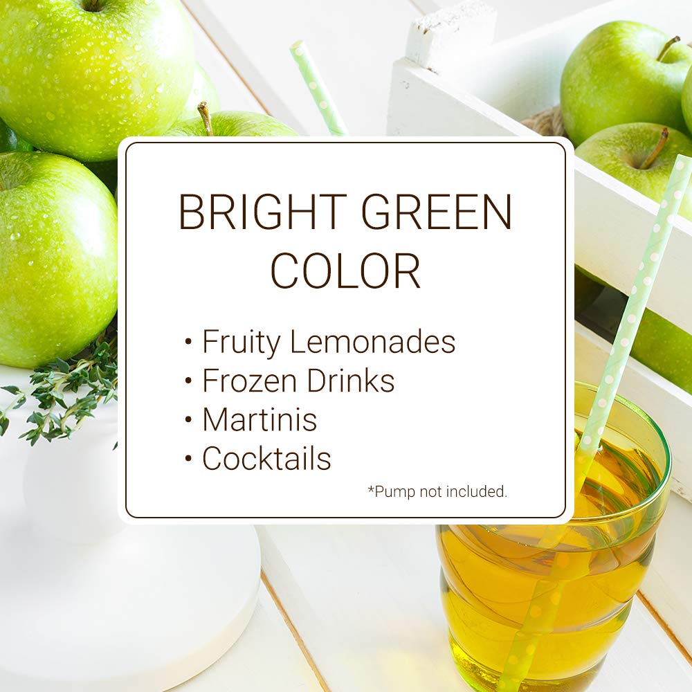 Monin Granny Smith Apple Syrup with soda glass for sparkling beverages.