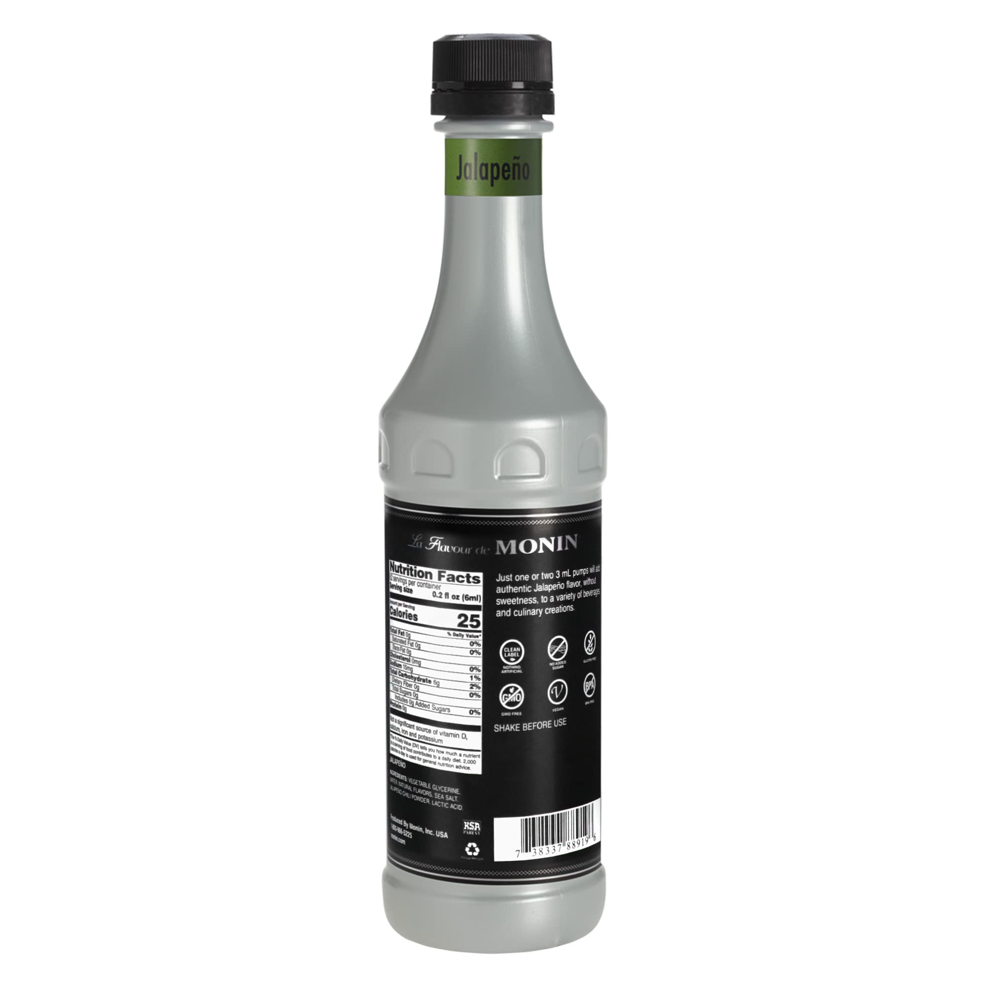 Monin Jalapeño Concentrate pour shows bold heat for cocktails and dips.
