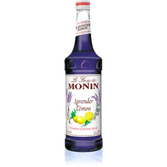 Monin Lavender Lemon Syrup bottle showcasing lavender and citrus flavor for cocktails and coffee