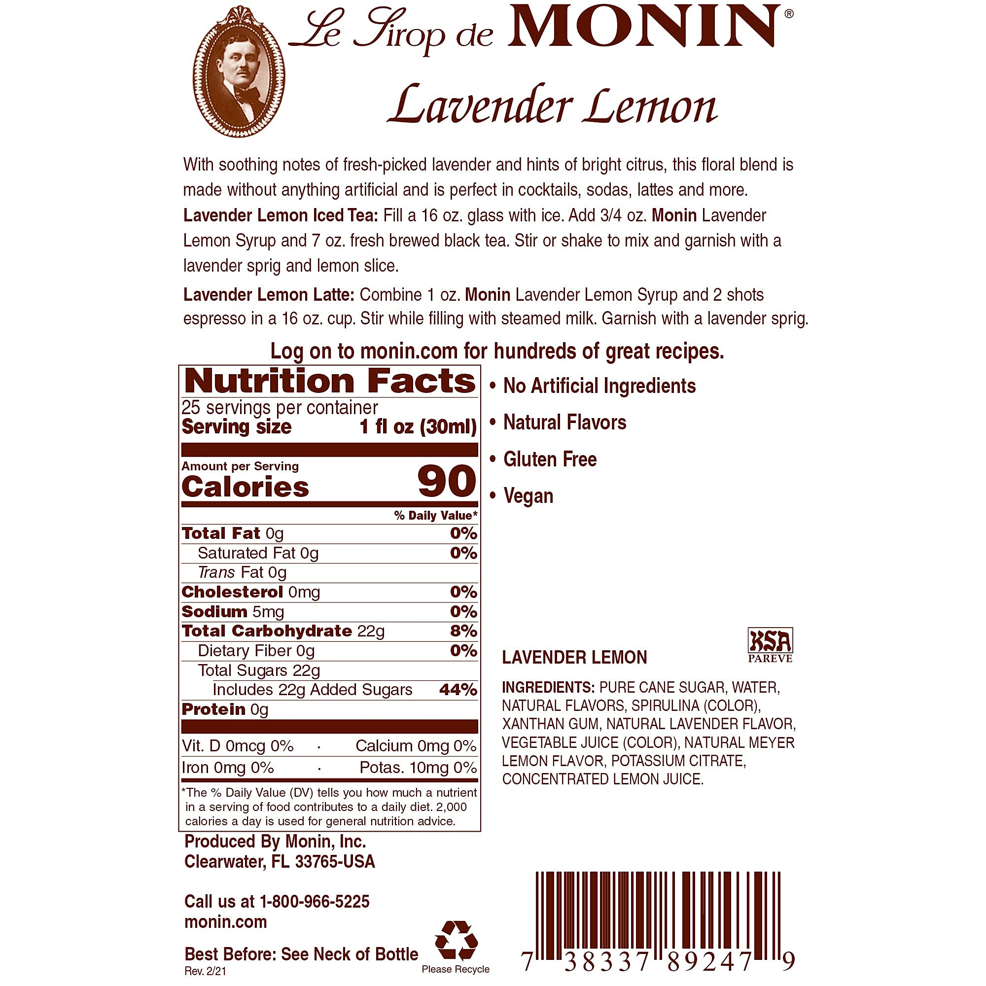 Pouring Monin Lavender Lemon Syrup adds floral notes and bright citrus to cocktails and coffee