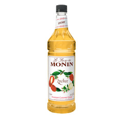 Monin Lychee bottle enhances cocktails, teas, and lemonades with exotic sweetness.