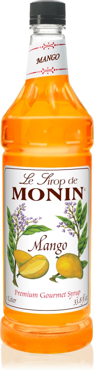 Monin Mango Syrup ingredients close-up emphasizing clean label