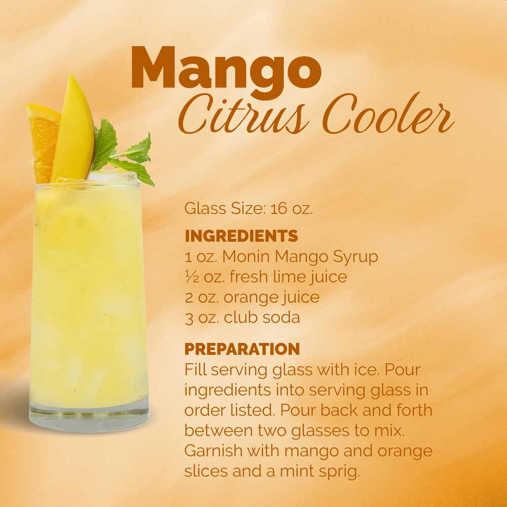 Monin Mango Syrup dessert topping on yogurt creates fruity richness