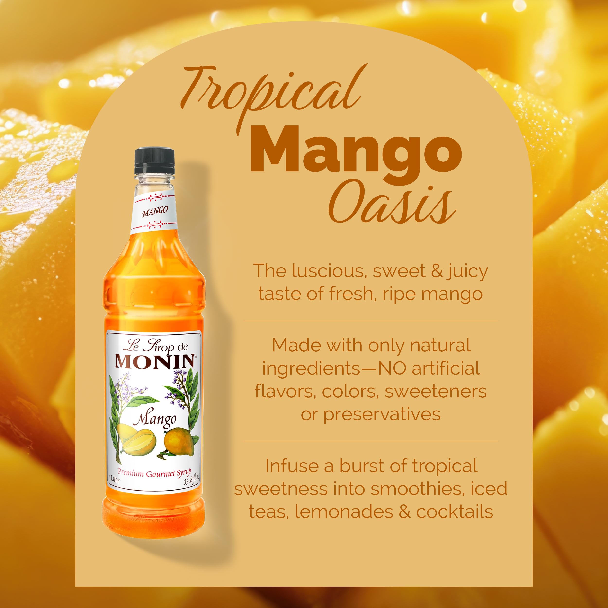 Monin Mango Syrup pump in use for mess-free, consistent pours