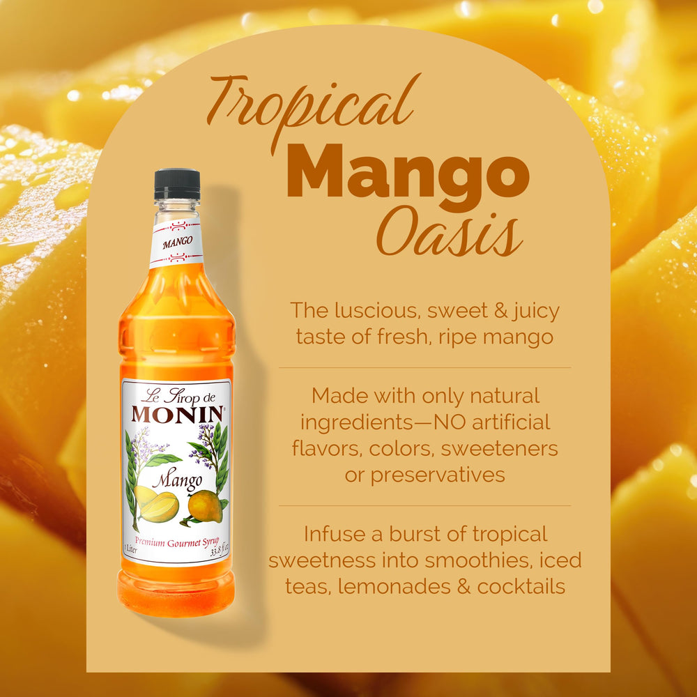 Monin Mango Syrup pump in use for mess-free, consistent pours